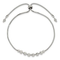 Sterling Silver Rhodium-plated Diamond-cut Beaded Adjustable Bolo Bracelet view 3