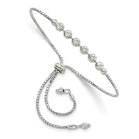 Sterling Silver Rhodium-plated Diamond-cut Beaded Adjustable Bolo Bracelet view 1