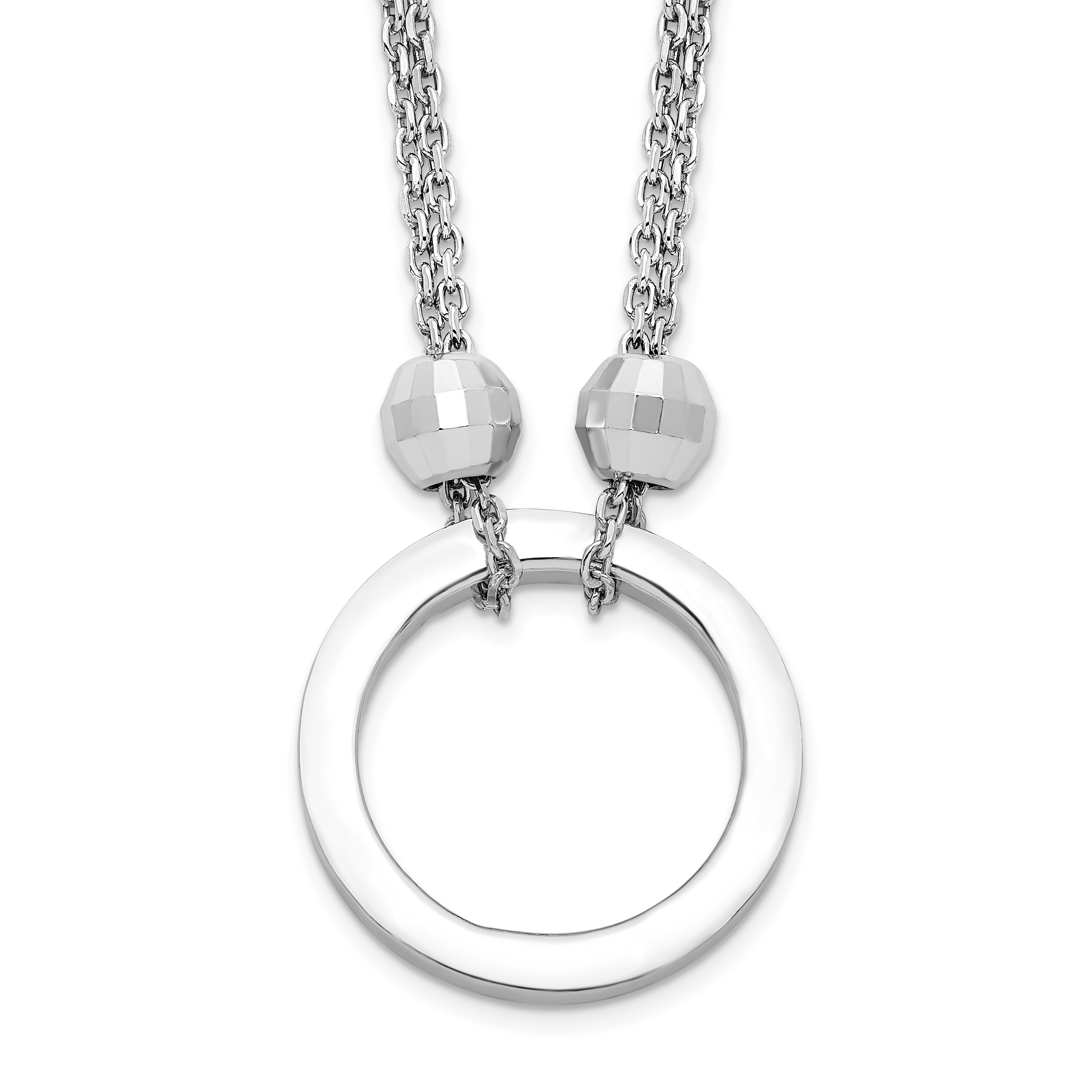 Sterling Silver Rhodium-plated Circle w/Diamond-cut Beads Necklace (QG4553-18)