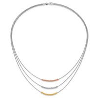Sterling Silver Rhodium-plated Gold-tone and Rose-tone Diamond-cut Beaded 3-Strand Necklace, 18" view 4