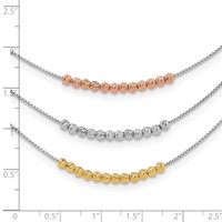 Sterling Silver Rhodium-plated Gold-tone and Rose-tone Diamond-cut Beaded 3-Strand Necklace, 18" view 5