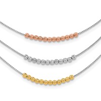 Sterling Silver Rhodium-plated Gold-tone and Rose-tone Diamond-cut Beaded 3-Strand Necklace, 18" view 1