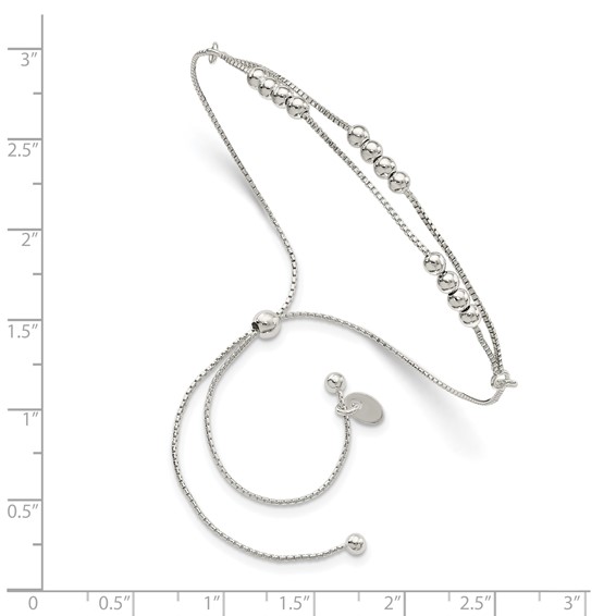 Sterling Silver Polished Beaded 2-Strand Adjustable Bracelet