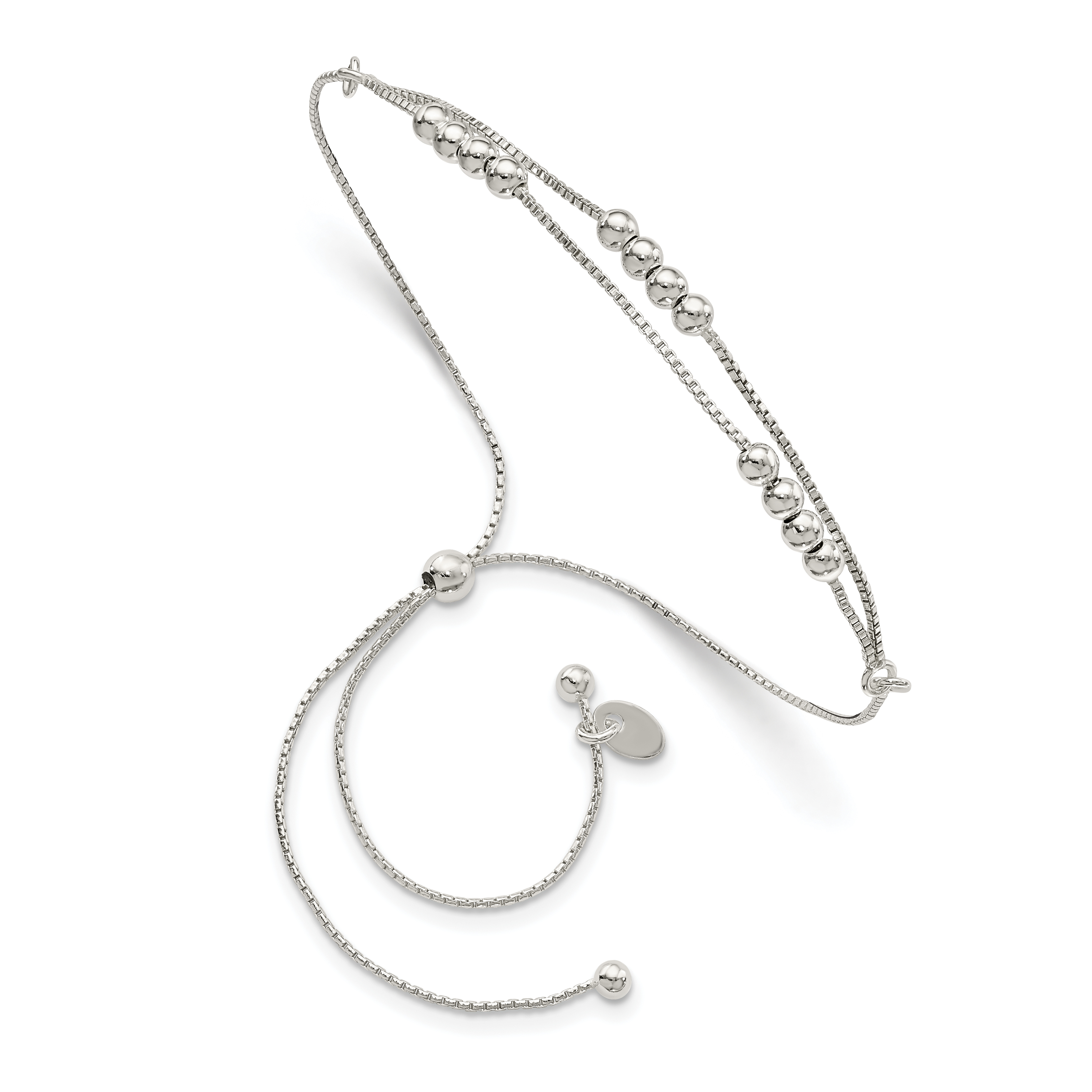 Sterling Silver Polished Beaded 2-Strand Adjustable Bracelet (QG4555)