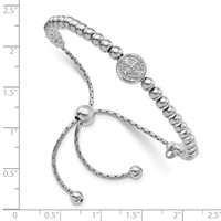 Sterling Silver Rhodium-plated Beaded Saint Medal to 8.25 Inch Adjustable Bolo Bracelet, 5" view 2