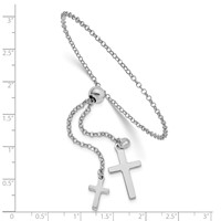 Sterling Silver Rhodium-plated Two Cross to 8.75 Inch Adjustable Bolo Bracelet, 5" view 2