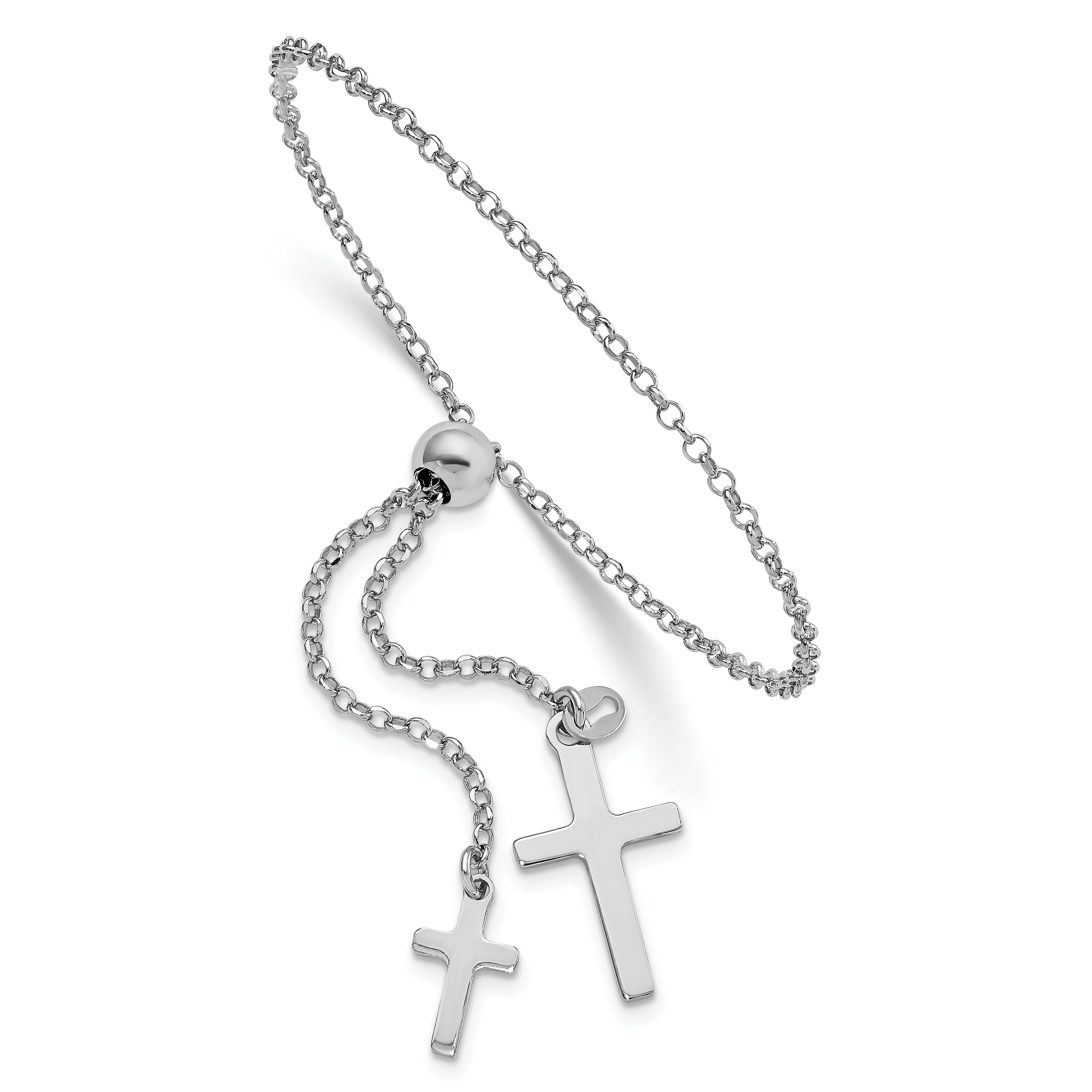 Sterling Silver Rhodium-plated Cross Adjustable 5in to 8.75in Bracelet (QG4564)