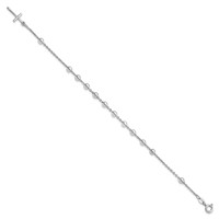 Sterling Silver Rhodium-plated Polished Beaded Cross Bracelet, 7" view 2