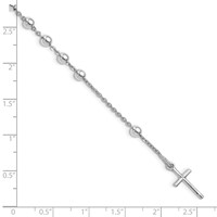 Sterling Silver Rhodium-plated Polished Beaded Cross Bracelet, 7" view 3