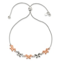 Sterling Silver Rose-tone Butterflies Adjustable Bolo Bracelet view 3