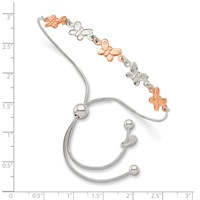 Sterling Silver Rose-tone Butterflies Adjustable Bolo Bracelet view 2