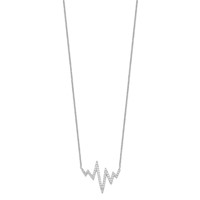 Sterling Silver Rhodium-plated CZ Heartbeat Necklace, 18" view 2