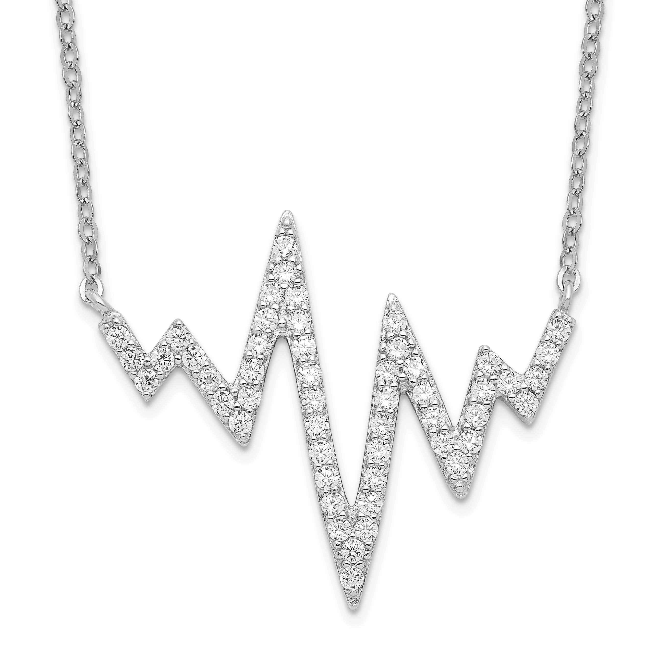 Sterling Silver Rhodium-plated CZ Heartbeat Necklace (QG4585-18)