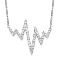 Sterling Silver Rhodium-plated CZ Heartbeat Necklace, 18" view 1