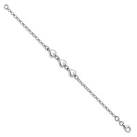 Sterling Silver Rhodium-plated Polished Triple Puffed Heart Bracelet, 7" view 2