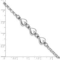 Sterling Silver Rhodium-plated Polished Triple Puffed Heart Bracelet, 7" view 3