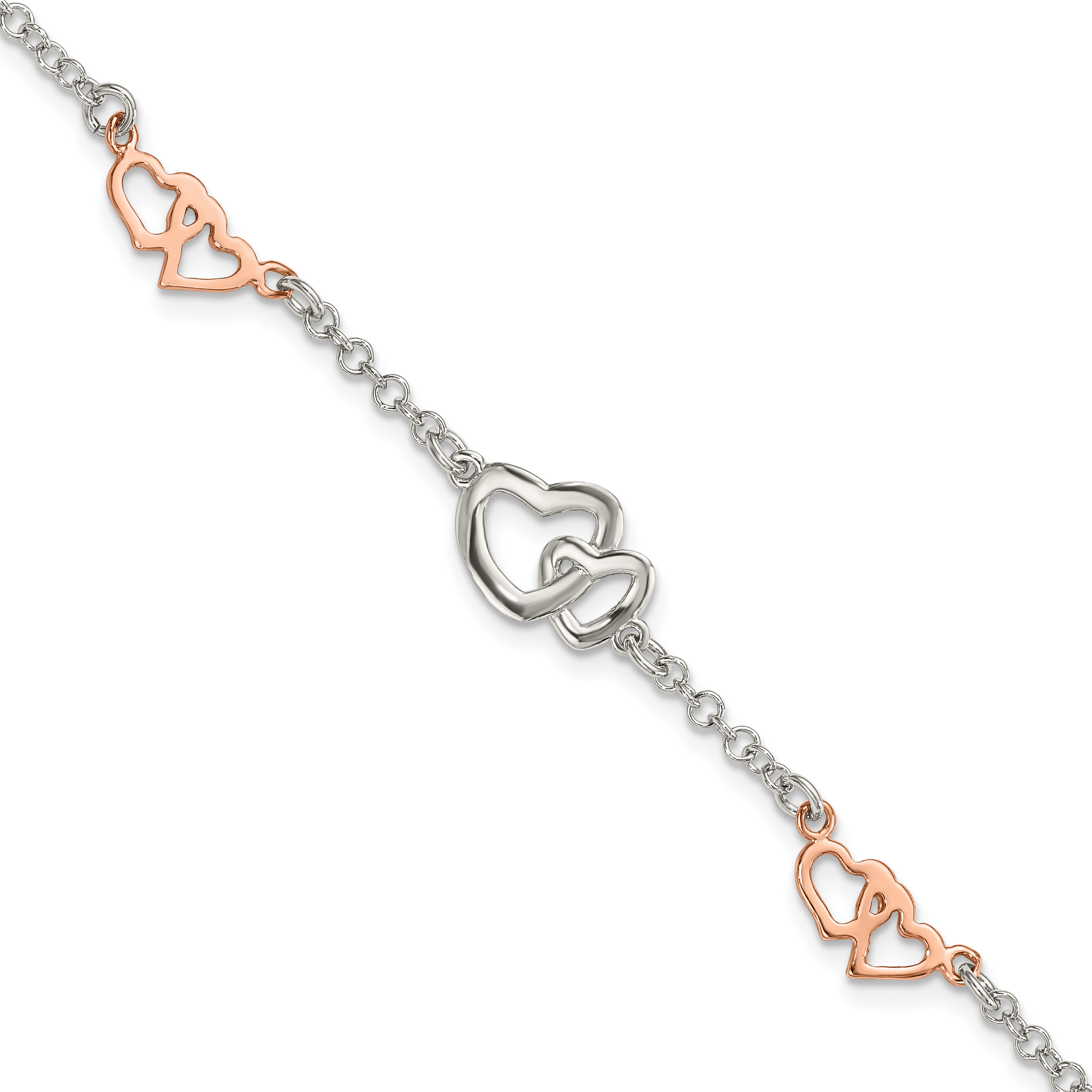 Sterling Silver Rose Gold-plated Polished Heart Bracelet (QG4608-7.5)