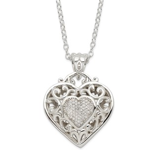 Sterling Silver Rhodium-plated Polished CZ Heart Necklace