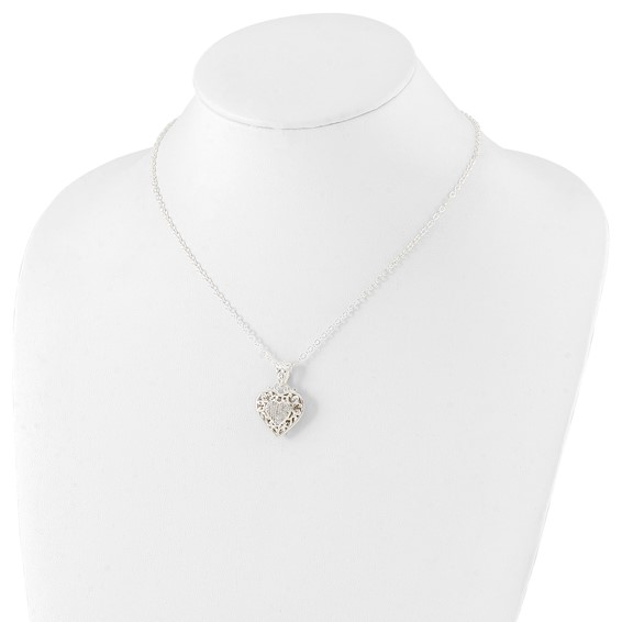 Sterling Silver Rhodium-plated CZ Heart Necklace