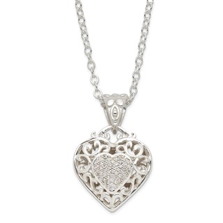 Sterling Silver Rhodium-plated CZ Heart Necklace