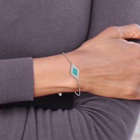 Sterling Silver Rhodium-plated CZ Blue Enamel Eye Adjustable Bracelet view 3