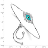 Sterling Silver Rhodium-plated CZ Blue Enamel Eye Adjustable Bracelet view 2