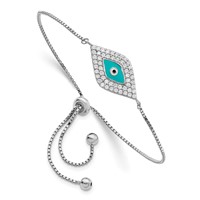 Sterling Silver Rhodium-plated CZ Blue Enamel Eye Adjustable Bracelet view 1