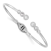 Sterling Silver Rhodium-plated Bezel CZ Hinged Bangle Cuff Bracelet view 1
