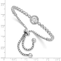 Sterling Silver Rhodium-plated Bezel-set and Halo CZ Adjustable Bolo Bracelet view 2