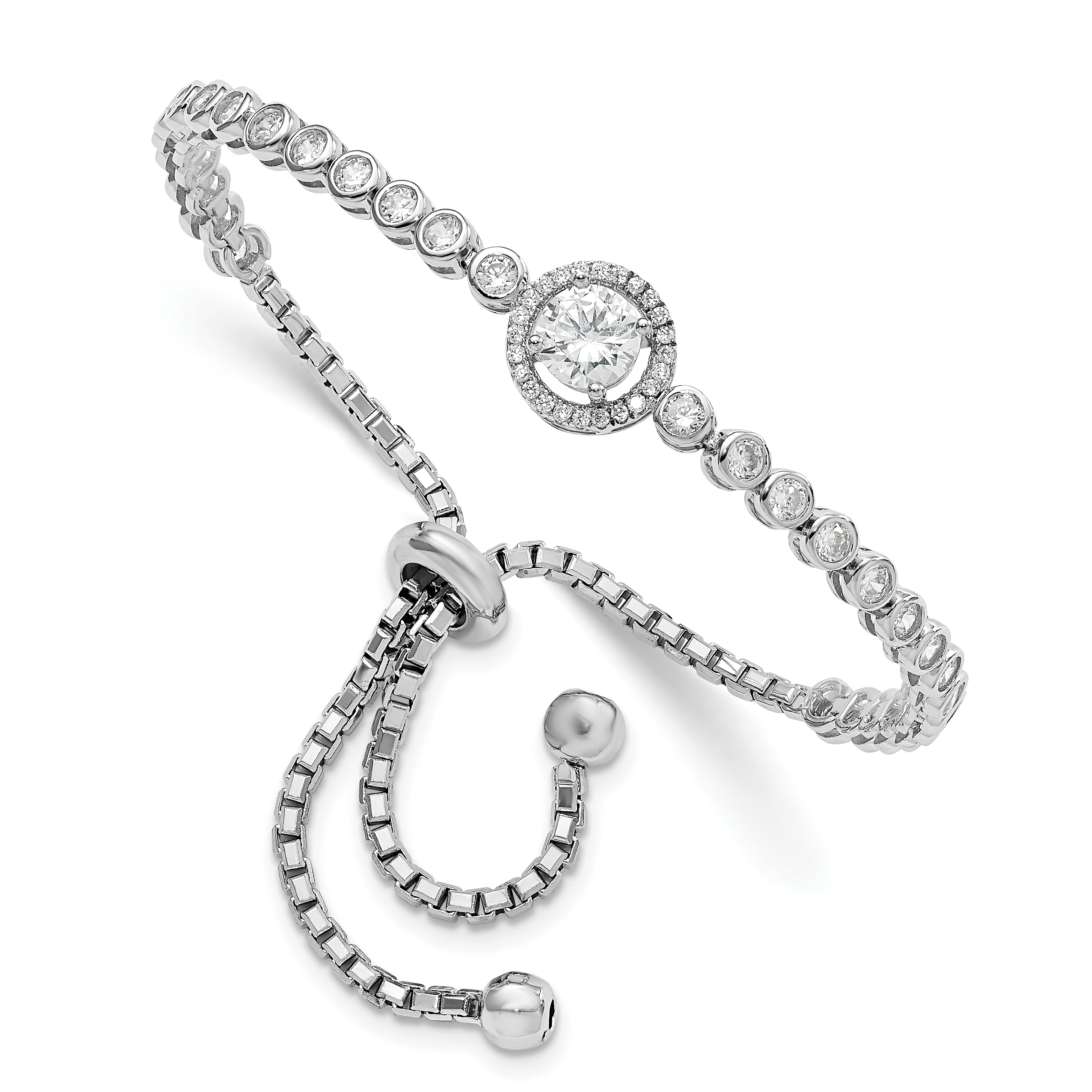 Sterling Silver Rhodium-plated CZ Adjustable Bracelet (QG4624)