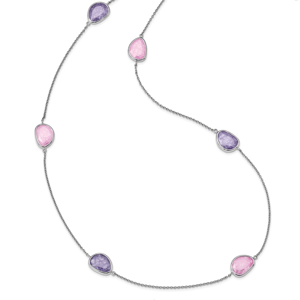 Sterling Silver Rhodium-plated Purple/Pink Ice CZ 9-Station Necklace (QG4630-36)