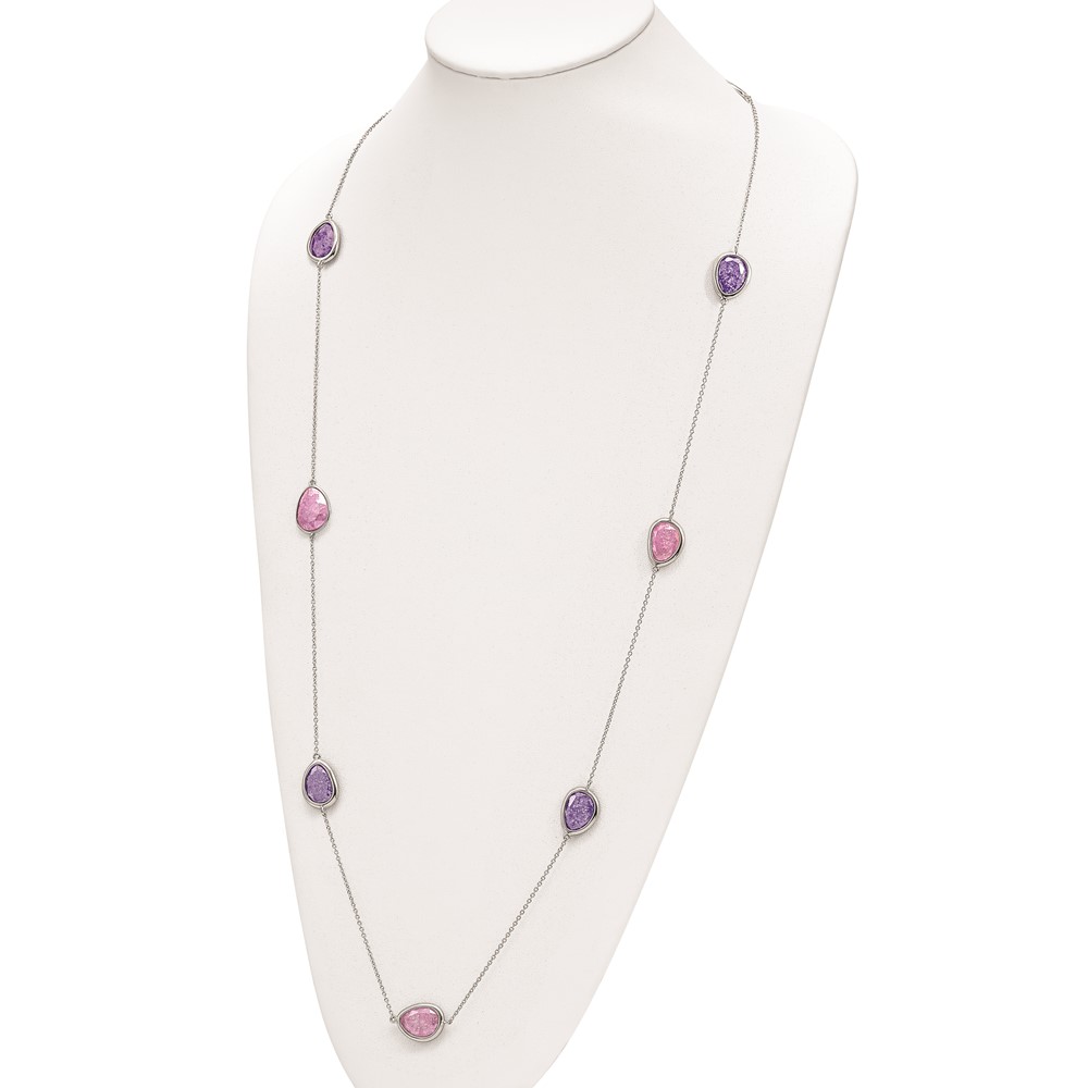 Sterling Silver Rhodium-plated Purple/Pink Ice CZ 9-Station Necklace (QG4630-36)