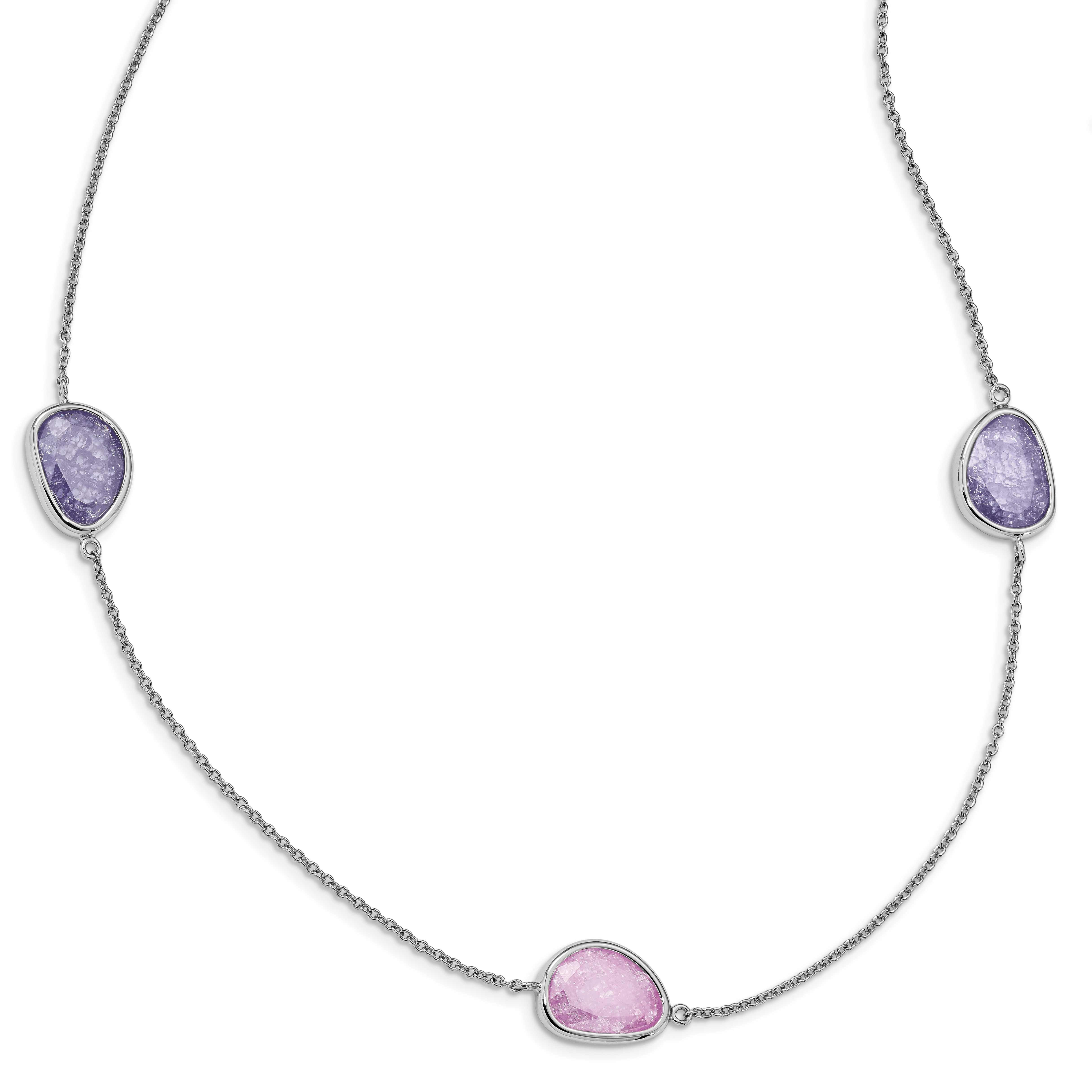 Sterling Silver Rhodium-plated Purple/Pink Ice CZ 9-Station Necklace (QG4630-36)