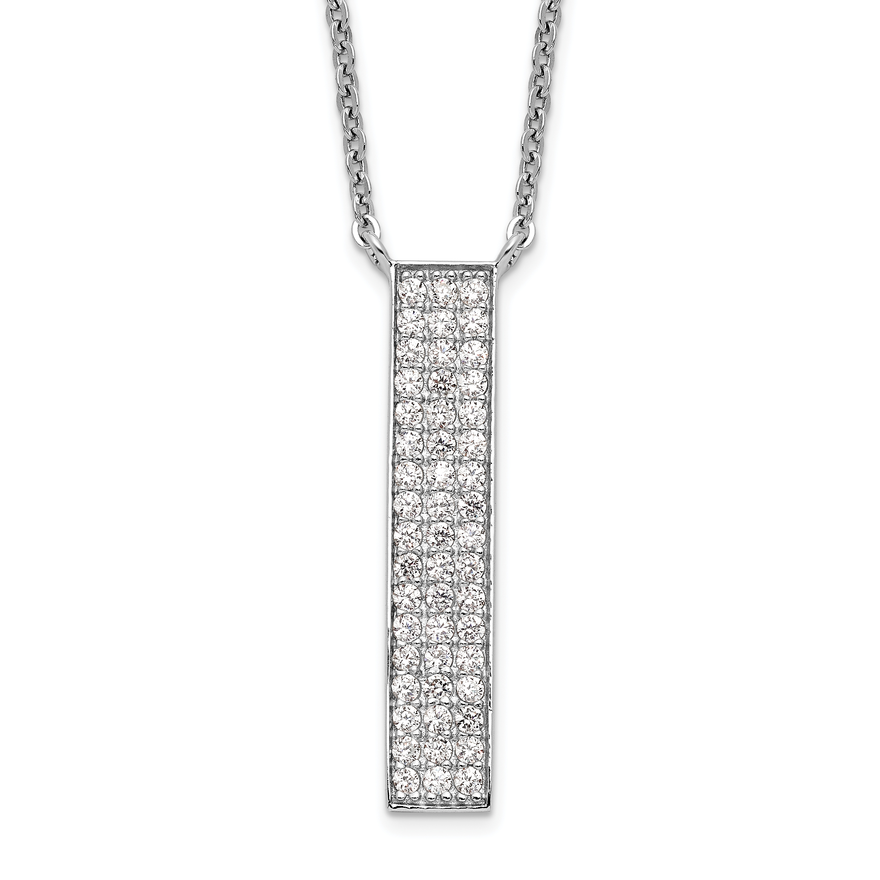 Sterling Silver Rhodium-plated CZ Dangle Bar Necklace (QG4631-18)