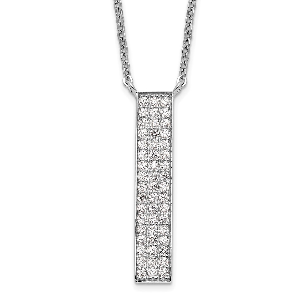 Sterling Silver Rhodium-plated CZ Dangle Bar Necklace (QG4631-18)