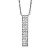 Sterling Silver Rhodium-plated CZ Dangle Bar Necklace, 18" view 1