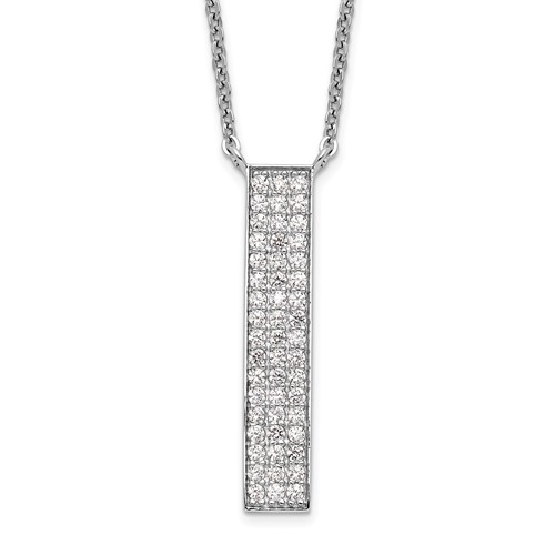 Sterling Silver Rhodium-plated CZ Dangle Bar Necklace, 18"