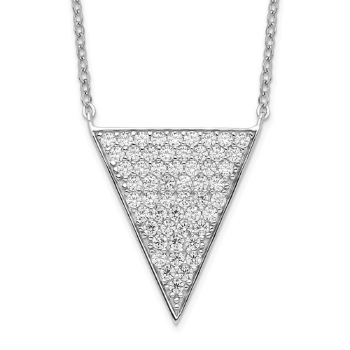 Sterling Silver Rhodium-plated Pave CZ Triangle Dangle Necklace, 18"