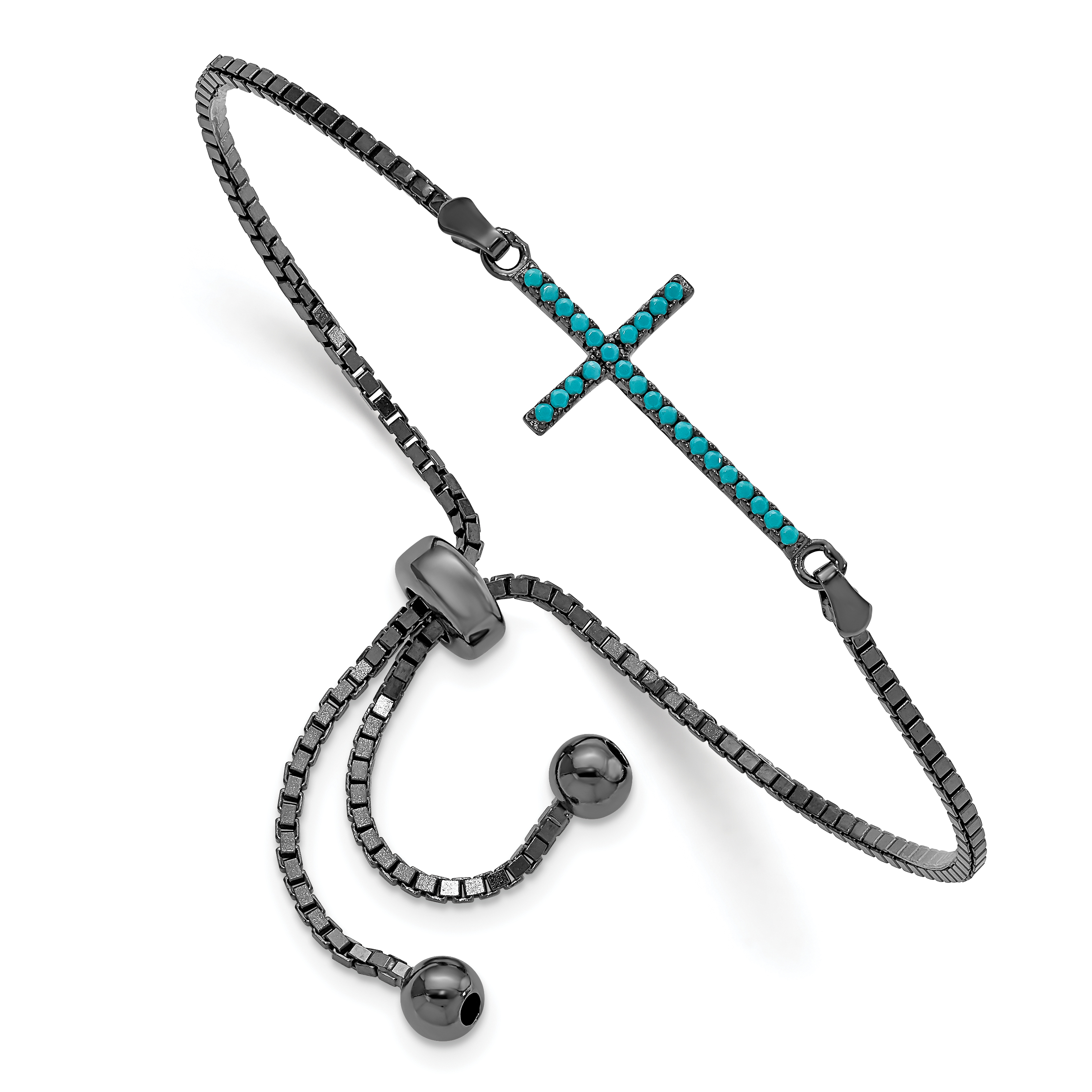 Sterling Silver Black-Rhodium Dyed Howlite Cross Adjust. Bracelet (QG4635)