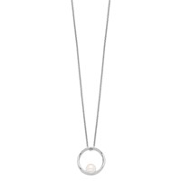 Sterling Silver Rhodium-plated 7-8mm White Round Freshwater Cultured Pearl Necklace, 18" view 2