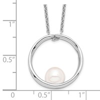 Sterling Silver Rhodium-plated 7-8mm White Round Freshwater Cultured Pearl Necklace, 18" view 4