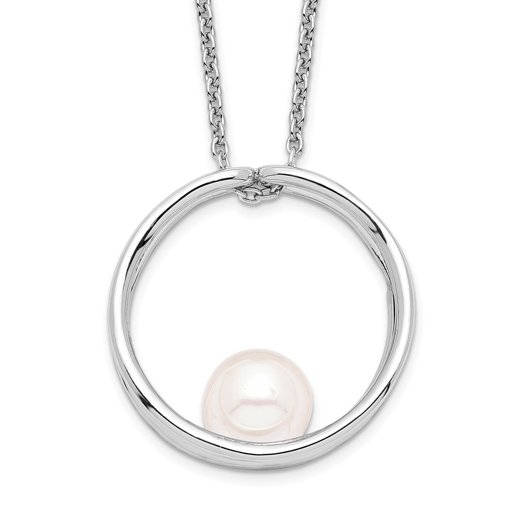 Sterling Silver Rhodium-plated 7-8mm White Round Freshwater Cultured Pearl 18 inch Necklace (QG4642-18)