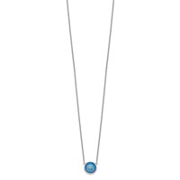 Sterling Silver Rhodium-plated 9mm Round Lab Created Blue Opal Necklace, 18" view 2