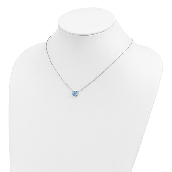 Sterling Silver Rhodium-plated Synthetic Blue Opal 18in Necklace