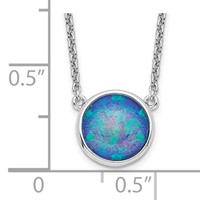 Sterling Silver Rhodium-plated 9mm Round Lab Created Blue Opal Necklace, 18" view 4