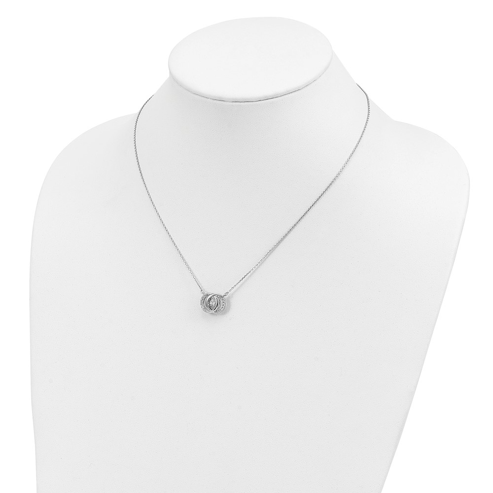 Sterling Silver Platinum-plate CZ w/two 1in ext. Necklace (QG4649-15.5)