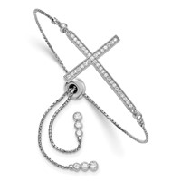 Sterling Silver Rhodium-plated CZ Polished Adjustable Cross Bracelet view 1