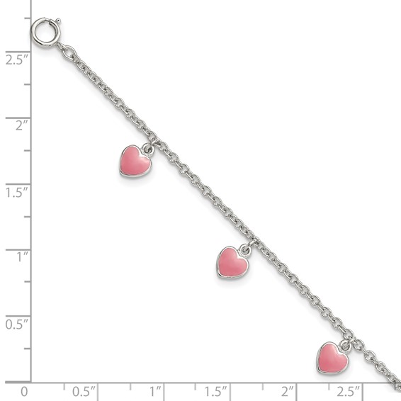 Sterling Silver Rhod-pltd Childs Enamel Hearts 5.5in w/.5in ext Bracelet