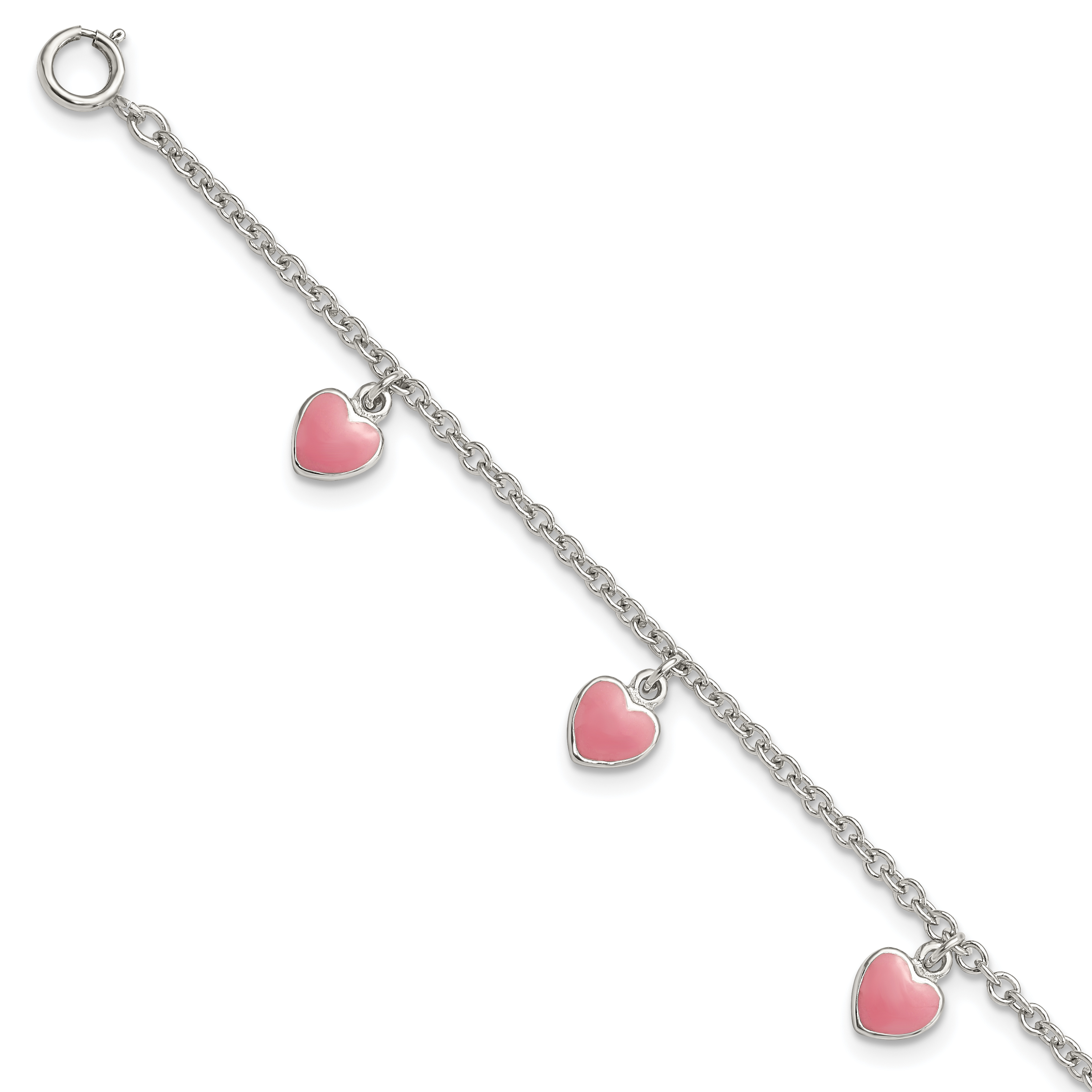 Sterling Silver Rhod-pltd Childs Enamel Hearts 5.5in w/.5in ext Bracelet (QG4654-5.5)