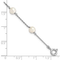 Sterling Silver Rhodium-plated 5-5.5mm White Semi-Round Freshwater Cultured Pearl 3-Station Bracelet, 4" view 3